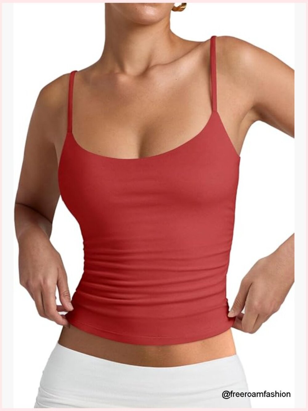 Double Lined Scoop Neck Tank Top Adjustable Spaghetti Strap Cami